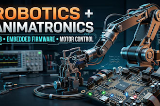 design robotics, animatronics pcb, embedded firmware, sensors and motor control