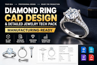 create diamond ring design, jewelry design, necklace design with 3d cad model