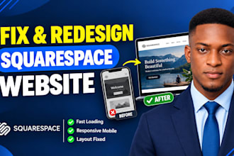 fix, audit squarespace website, redesign squarespace and update squarespace site