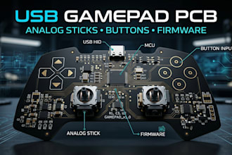design usb gamepad pcb with analog sticks, buttons and embedded firmware