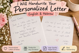 handwrite letters, notes and cards in english or hebrew