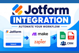 setup jotform integration, PDF automation, zapier make and CRM workflow