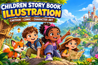 children story book illustration, comic and cartoon character illustration kdp