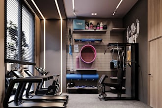 renovate 3d modern home gym interior,fitness room,cadio equipment,workout render