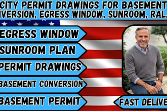 do city permit drawings for basement conversion, egress window, sunroom, ral, nc