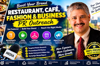 do restaurant, fashion, cafe, business media outreach to journalist PR marketing