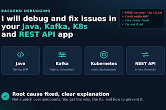 debug and fix issues in your java, kafka, k8s and rest API app