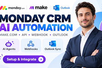 monday crm automation monday board ai agent make com api webhook monday outlook