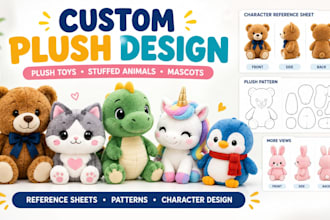 design custom plush toy, stuffed animal, plushie, mascot and character design