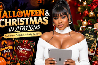 create editable halloween and christmas canva invitations