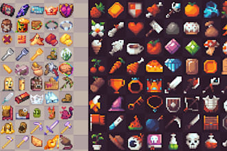 create pixel game icon, 2d game assets, item skill ability icon, pixel art icon