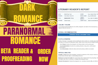 beta read your dark romance, paranormal romance, romance manuscript