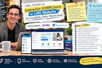 create interactive scorm course or lms website on learndash, podia, masterstudy