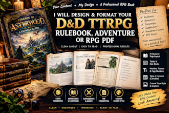 design and format your dnd ttrpg rulebook, adventure, or rpg pdf