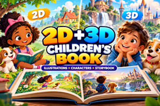 create 2d and 3d children book illustrations for your story