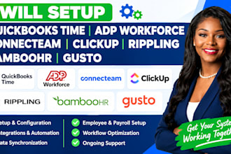 setup quickbooks time adp workforce connecteam clickup rippling bamboohr gusto