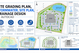 design site grading plan, stormwater, site plan, drainage design in autocad