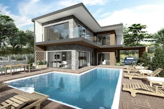 remodel modern private house exterior, cgi residential property, facade render