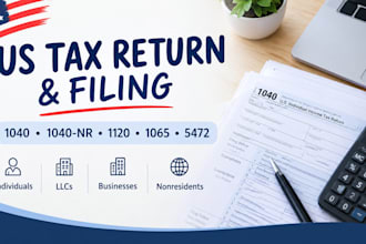 prepare and file US tax returns, 1040, 1040nr, 1120, 1065 and 5472