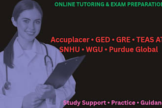 provide online tutoring and exam preparation for accuplacer, ged, gre, teas ati