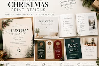 design minimalist christmas flyers, welcome books and door hangers