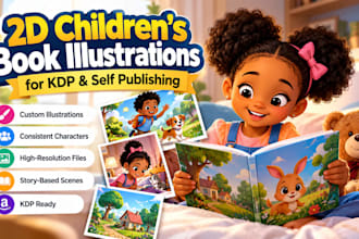 create 2d children book illustrations for KDP and self publishing