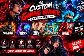 design a youtube banner, gaming banner, twitch banner