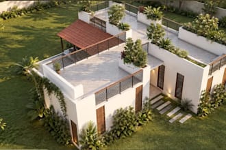 rebuild 3dvacation home,exterior rendering,cgi roof,carport,layout garden design
