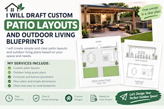 draft custom patio layouts and outdoor living blueprints
