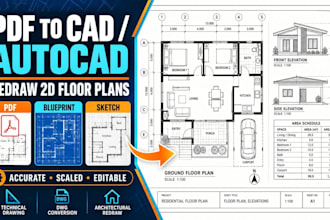 create technical drawing blueprint pdf to cad, autocad and redraw 2d floor plan