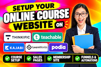 setup your online course website on thinkific teachable kajabi learnworlds podia