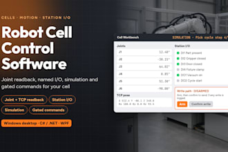 develop robotics software for robot cell control, io, hmi and simulation