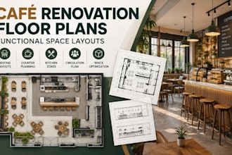 create cafe renovation floor plans, functional space layouts