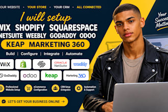 setup wix shopify squarespace netsuite weebly godaddy odoo keap marketing 360