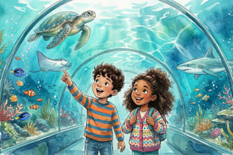 hand drawn watercolor children story book illustration, watercolor chidren book
