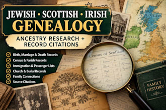 do jewish, scottish and irish ancestry genealogy research, citation record