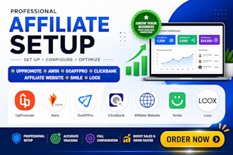 set up you uppromote, awin, goaffpro, clickbank, affiliate website, smile, loox