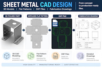 design sheet metal cad, flat pattern, dxf and fabrication drawings