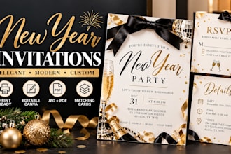 design new year invitation, elegant, modern and custom party cards