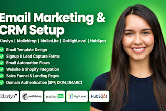 setup klaviyo, mailchimp mailerlite gohighlevel CRM, hubspot CRM email marketing