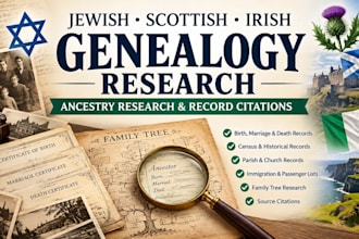 do jewish, scottish and irish ancestry genealogy research, citation record
