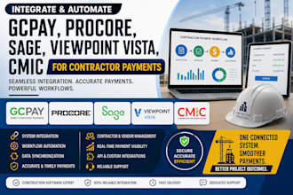 integrate gcpay, procore, sage, viewpoint vista, cmic for contractor payments