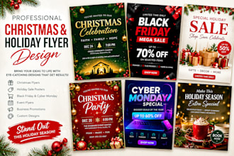 design christmas sale flyer, holiday sale poster black friday cyber monday flyer