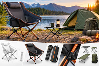 design camping gear, outdoor equipment and camping chairs in 3d cad