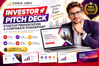 design investor pitch deck, startup presentation and corporate powerpoint