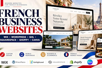 create french business websites with wix wordpress ghl squarespace shopify canva