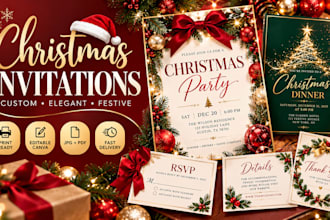 design christmas invitation, elegant, fastive and custom holiday party cards