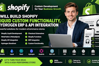 build shopify liquid custom functionality, hydrogen erp and API integration