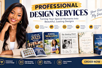 design school yearbook page, magazine, wedding newspaper and wedding invitation