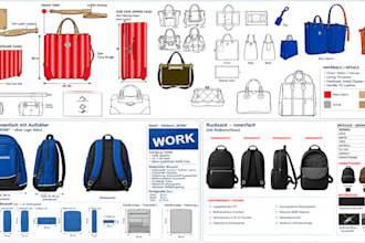 create bag tech pack design, handbag tech pack, tote bag, duffle bag tech pack